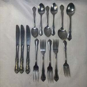 Oneida 1881 Rogers‎ Rose Song Stainless Flatware 12pc Floral Silverware Vintage
